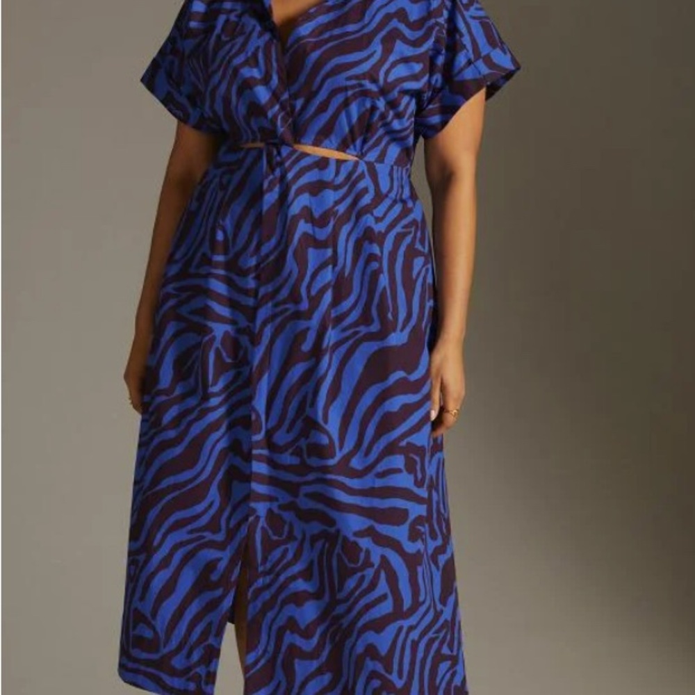 Anthropologie Blue and Purple Patterned Women's Dress